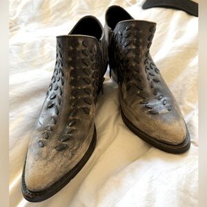 Distressed leather double zip booties